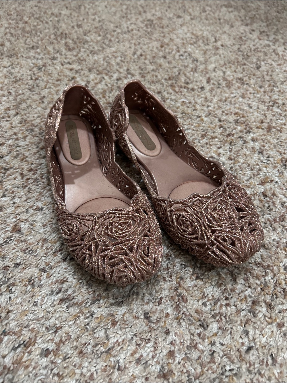 Melissa Campana Rose Gold Glitter Jelly Ballet Flats